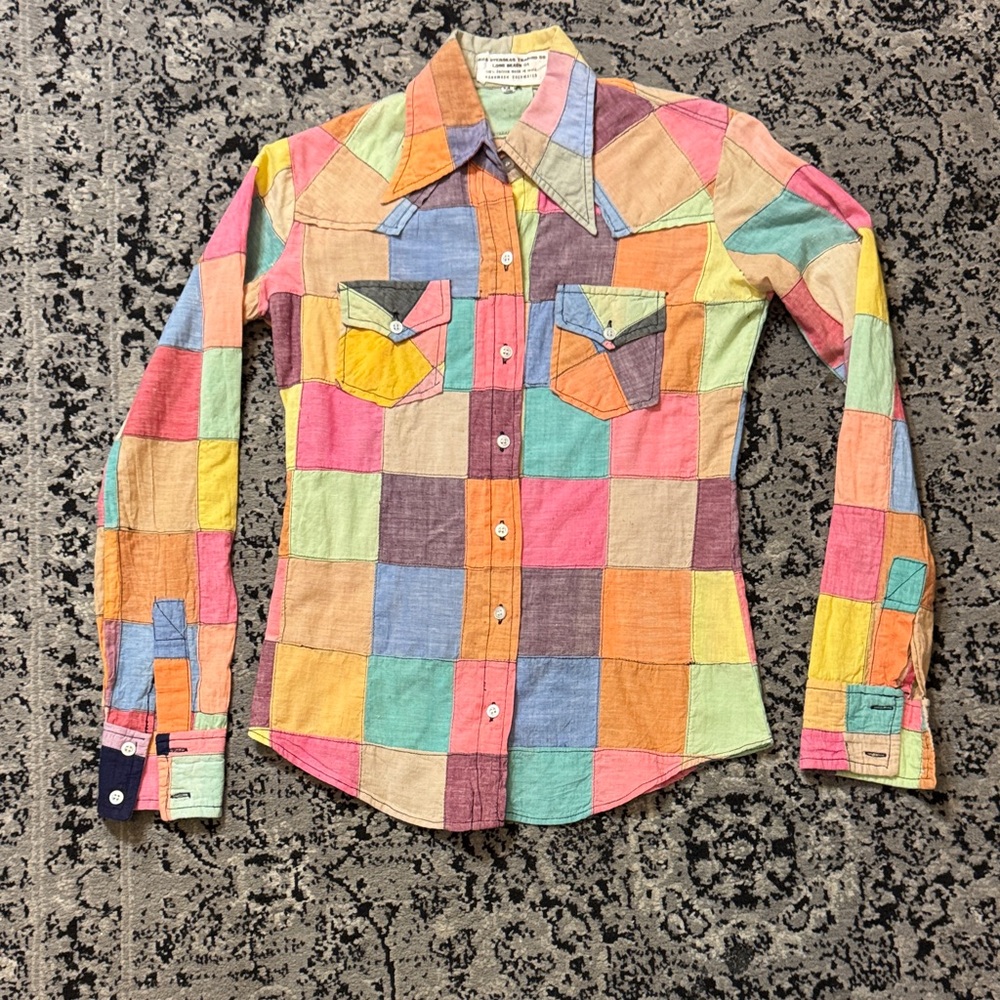 Vintage Colorful Patchwork cotton Button-Up Shirt